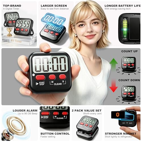 Antonki 2 Pack Digital Timer for Kids, Magnetic Countdown Kitchen Timers for Cooking, Egg, Classroom, Teacher, Exercise, Study, Oven - Battery Included - Image 5
