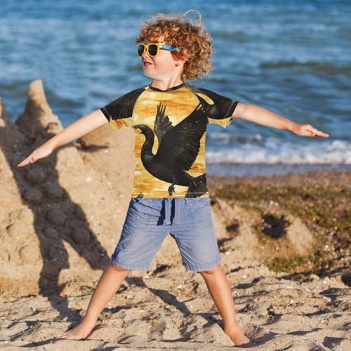 Boys Short Sleeve T-Shirts Cormorant Bird Yellow Rashguard Kids Swim Shirts Sun UPF 50+4