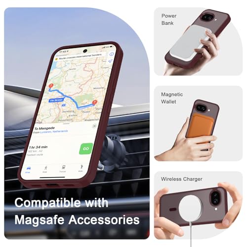 Image of for Google Pixel 10a Case, Matte Magnetic Phone Cover [with 1 Screen Protector] [Support for MagSafe] [Shockproof Military Grade Protection] Translucent Frosted Back, Wine Red