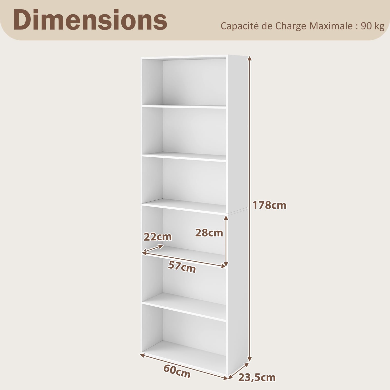 GOPLUS Bibliotheque sur Pied à 6 Niveaux, 178 cm Bibliothèque Meuble de Rangement en Bois avec Étagères Ouvertes, Range-Livres pour Salon, Bureau, Chambre, Salle d'Étude (Blanc)