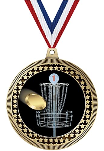 2.75" Disc Golf Medal, Gold Vega Medal Award with Free Neck Ribbon 10 Pack Prime