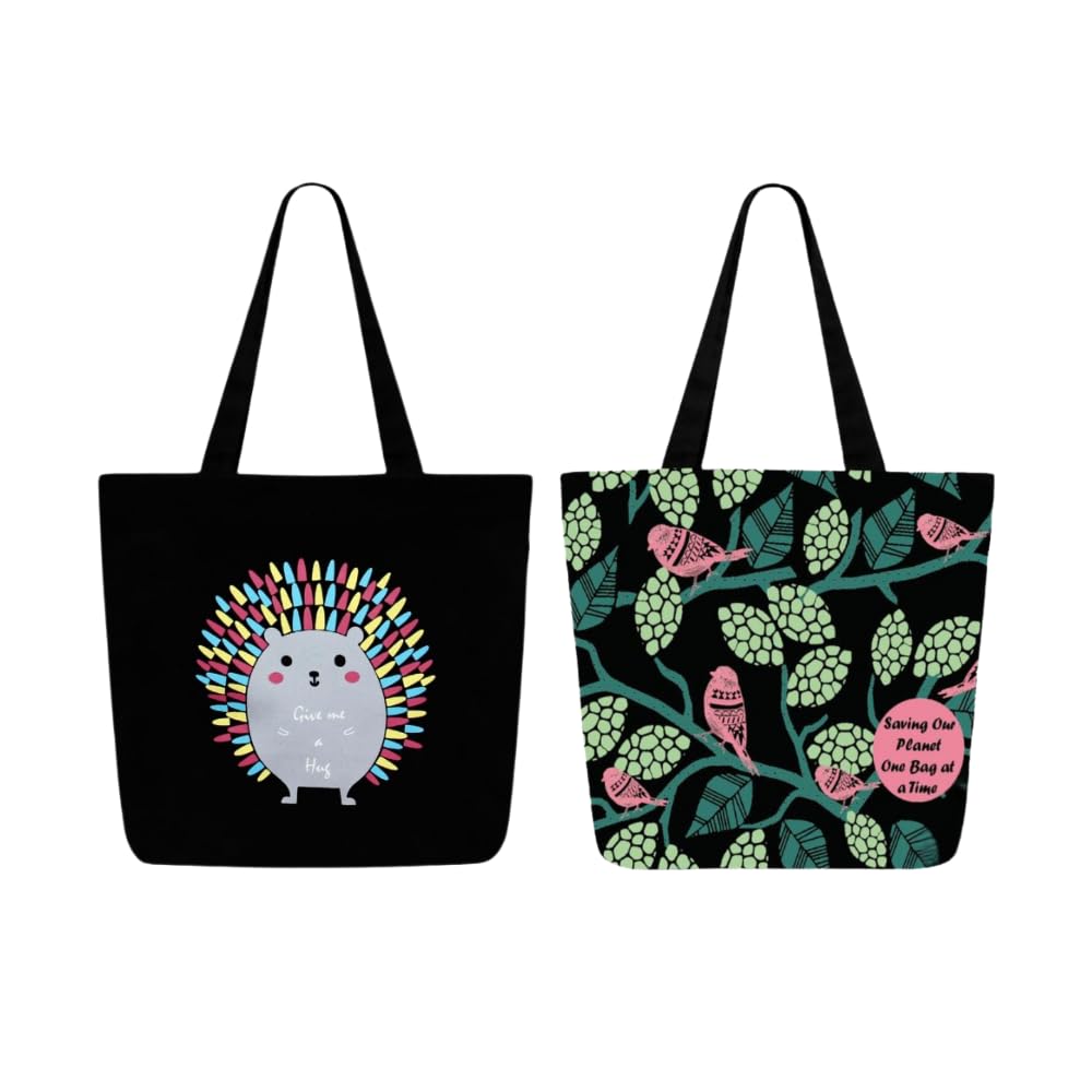 Eco Right Large Canvas Tote Bag for Women, Zipper Handbags for Women Inner Pocket for Shopping, Office & Daily Use (Pack of 2)