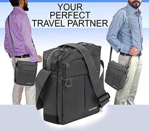 DAHSHA-Nylon-Stylish-Small-Padded-Sling-Cross-Body-Travel-Messenger-Bag-with-Multi-Pocket-Zip-Closure-and-Adjustable-Straps-For-Men-Women-Grey-20-X-9-x-26-Cm