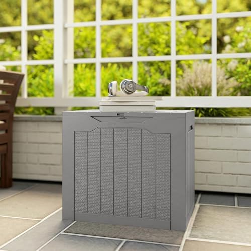 Outsunny 28 Gallon Deck Box, Resin Outdoor Storage Box with Handles, Waterproof and UV Resistant Storage Container for Garden Tools and Pool Supplies, Khaki — view 8
