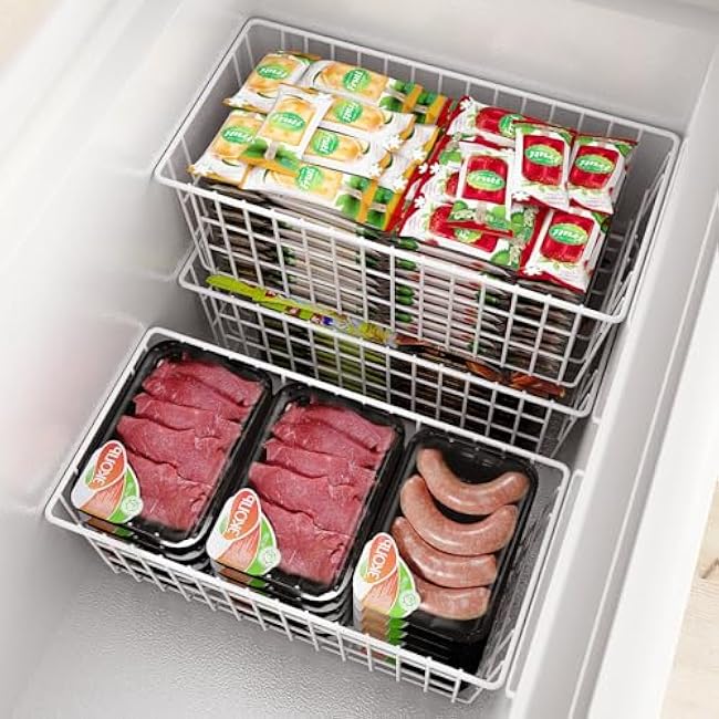 Orgneas Freezer Organizer Bins, Freezer Baskets for Chest Freezer and Upright Freezer Refrigerator Dividers Frozen Meats Storage Containers Organizer for Fruits and Vegetables, 5 Packs