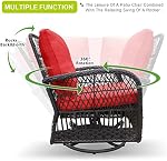 Skypatio 3 Piece Patio Furniture Bistro Set with 2 Rattan 360° Swivel Rocking Chairs with Cushions and Tempered Glass Coffee Table for Porch, Backyard, Garden, Balcony or Indoor(Red)