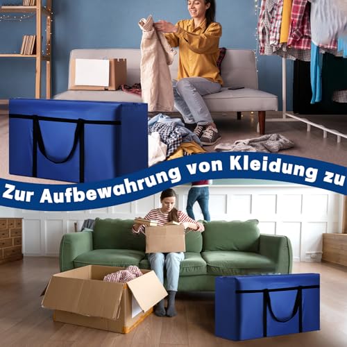 Dntorx 2 Stück 180L Große Aufbewahrungstasche, Oxford Heavy-Duty Umzugstaschen mit Reißverschluss Handgriff Umzugskartons Groß Reisetasche Tragetasche für Bettdecken Kleidung Bettwäsche (Blau)