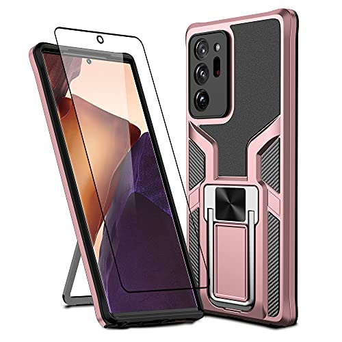 Asuwish Compatible with Samsung Galaxy Note 20 Ultra Glaxay Note20 Plus 5G Case Tempered Glass Screen Protector Stand Ring Holder Phone Cases for Gaxaly Notes 20Ultra Note20+ U + 20+ Twenty Not Pink