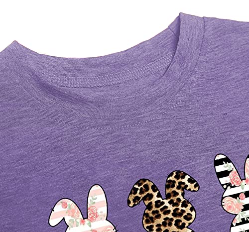 Image of LAZYCHILD Kids Easter Shirt Girls Happy Easter Shirts Rabbit Graphic Long Sleeve Striped Tee Tops 5-14 Years