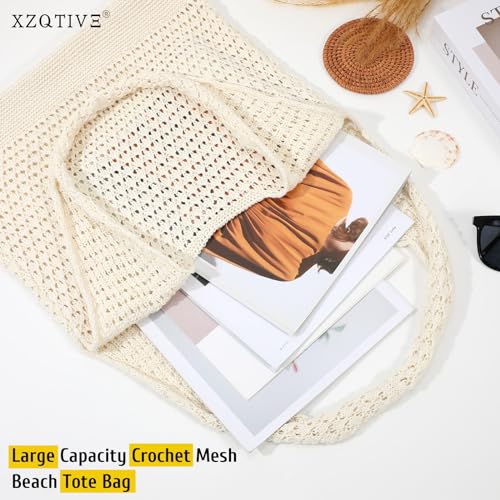 Image of XZQTIVE Crochet Tote Bag for Women Mesh Beach bag for Summer Vacation Aesthetic Hobo Knit Shoulder Bag