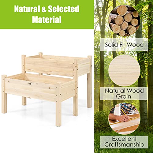 Giantex Set Of 2 Raised Garden Bed, Elevated Wood Planter Box, Raised Bed Kit For Flowers Vegetables Fruits Herbs Outdoor Planting Container Patio, Balcony, Yard (Natural) #TOP3