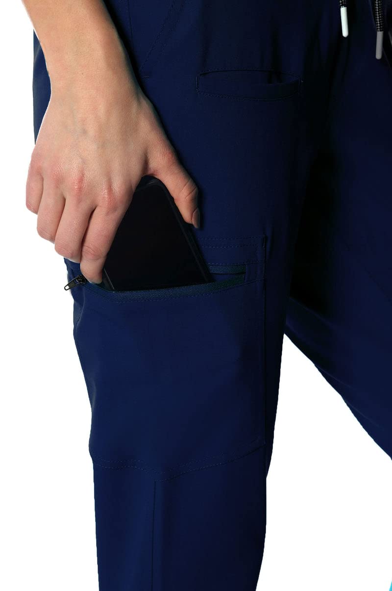 Members Only Women's Reus Open Bottom Scrub Pant - Petite (Navy, Large)