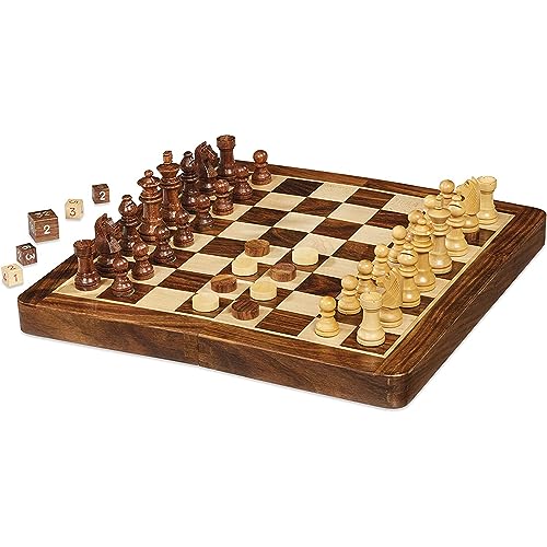 Include Tutto il Necessario: Nella confezione troverai il contenitore, i pezzi degli scacchi, le pedine del backgammon e i dadi, tutto ciò che ti serve per iniziare a giocare