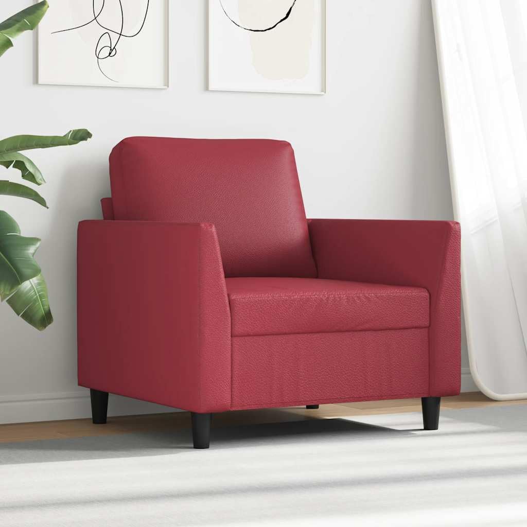 Sessel, Kunstleder, Bordeaux, 60 cm, roter Sessel mit robustem Metallrahmen, bequemer gepolsterter Sitz für Wohnzimmer, modernes Design, Kapazität 110 kg
