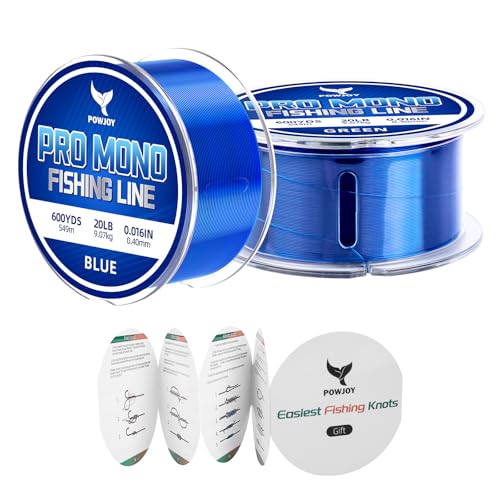 POWJOY 20lb Test Ice Blue Monofilament Fishing Line - 600 Yards, No Fade Technology & Tangle-Free...