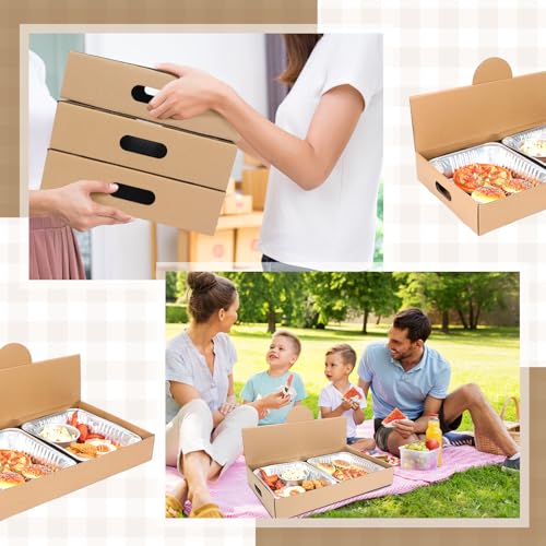 Image of Fullhawl 35 Pack Pop-up Catering Box 22 x 13.5 x 3.5 Inch Kraft Corrugated Full Pan Catering Box Secure Stackable Food Delivery Container Bakery Storage Boxes for Party Theaters Stadiums