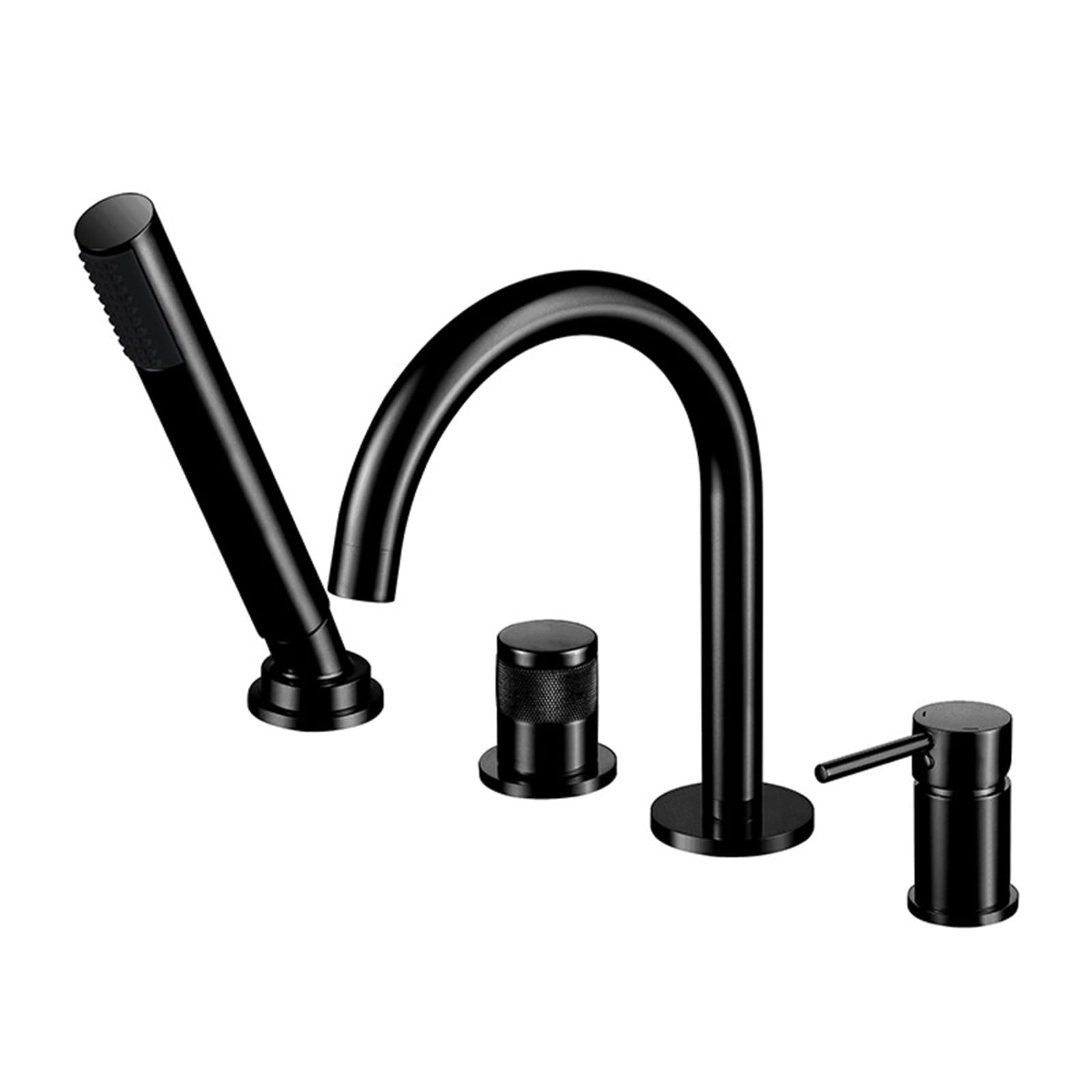 SnamicE Deck Mounted Bath Mixer Tap Black Spout Single Lever Shower Mixer Tap with Diverter Valve,Black