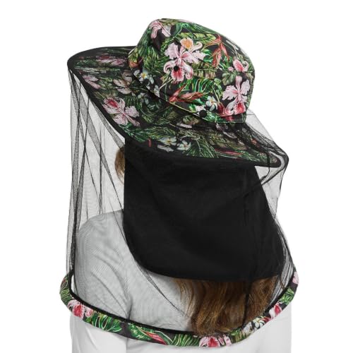 Image of BASSDASH UPF 50+ Mosquito Sun Hat with Hidden Head Net and Neck Flap for Men Women Outdoor Fishing Hiking Camping