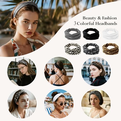 Image of HSEM Knotted Headbands for Women 6-Pack - Wide Soft Elastic Non-Slip Hair Bands - Thick Stretchy Sweat Bands for Washing Face, Makeup, Workout, Running, Spa, Yoga, Fashion, Leopard Print
