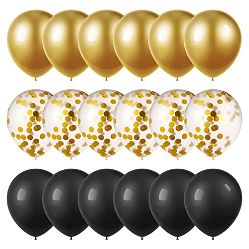 tao pipe Globos Dorado y Negro Globos, 18 Piezas Globos de Cumpleaños Globos de Confeti Dorado...