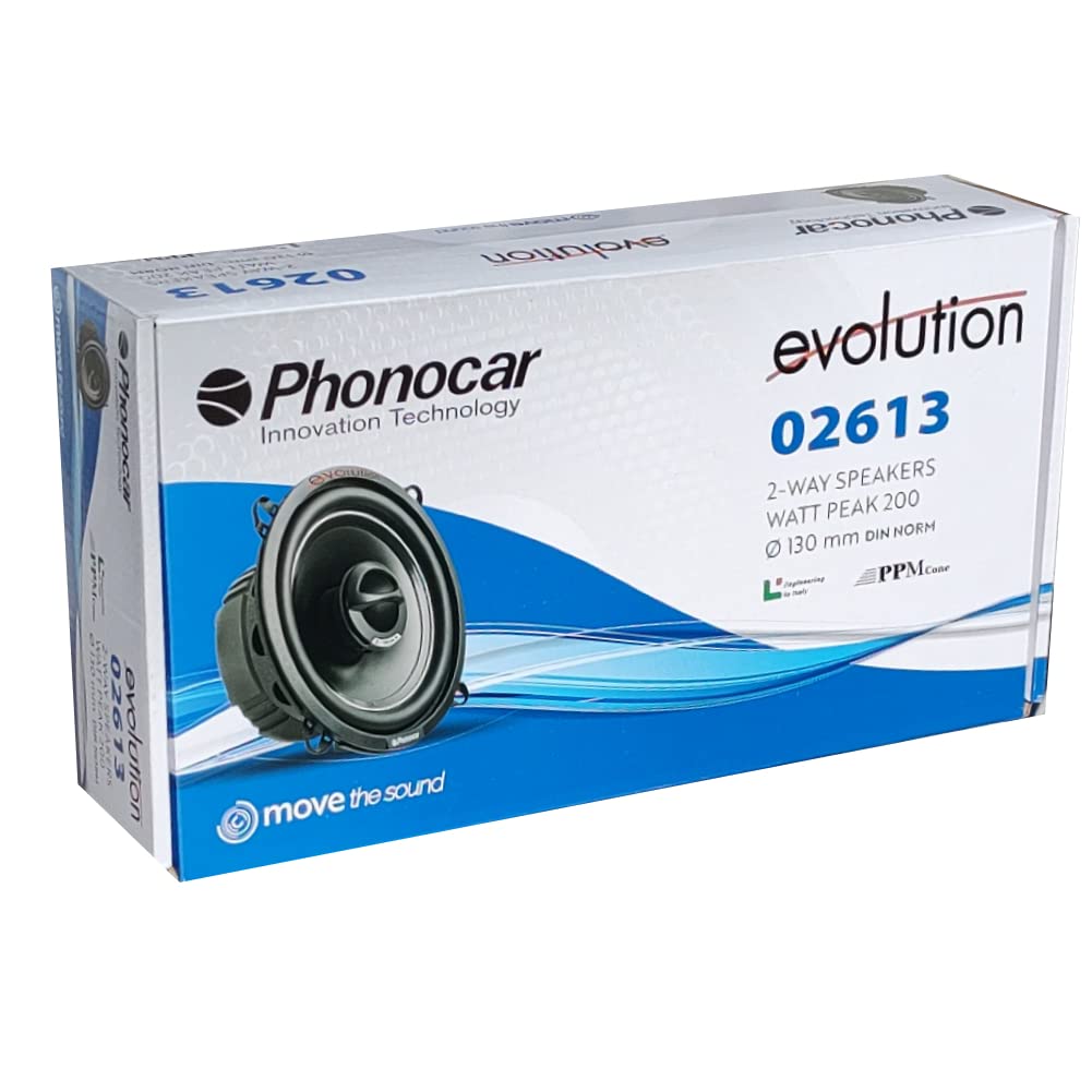 2 ALTOPARLANTI PHONOCAR EVOLUTION 02613 coassiali 2 vie da 13 cm 130 mm 5,25" di diametro da 40 watt rms 100 watt max 4 ohm 92 db, a coppia + 3 sticker omaggio