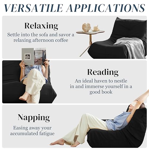 Image of Bean Bag Chair, Fireside Chair Bean Bag Sofa for Adults, Bean Bag Chairs for Teens with High-Resilience Foam, Memory Foam & Non-Slip Base Bean Bag for Living Room, Bedroom, Office (Suede, Black)