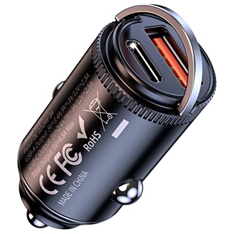 USB C Car Charger PD27W & QC22.5W GemCoo Fast Car Charger Socket Small Cigarette Lighter USB Charger Adapter Metal Fast Charge Compatible with iPhone 14/13/12/Pro/Max, Samsung S22/21, iPad and More Cover