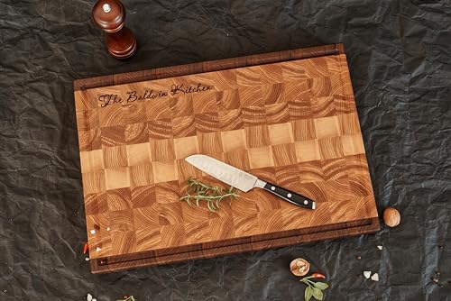 Tabla de cortar personalizada de madera nogal y cerezo, diseño reversible, bloque de corte artesanal GrainWoods (35.56x35.56x5.08 cm) miniatura 2