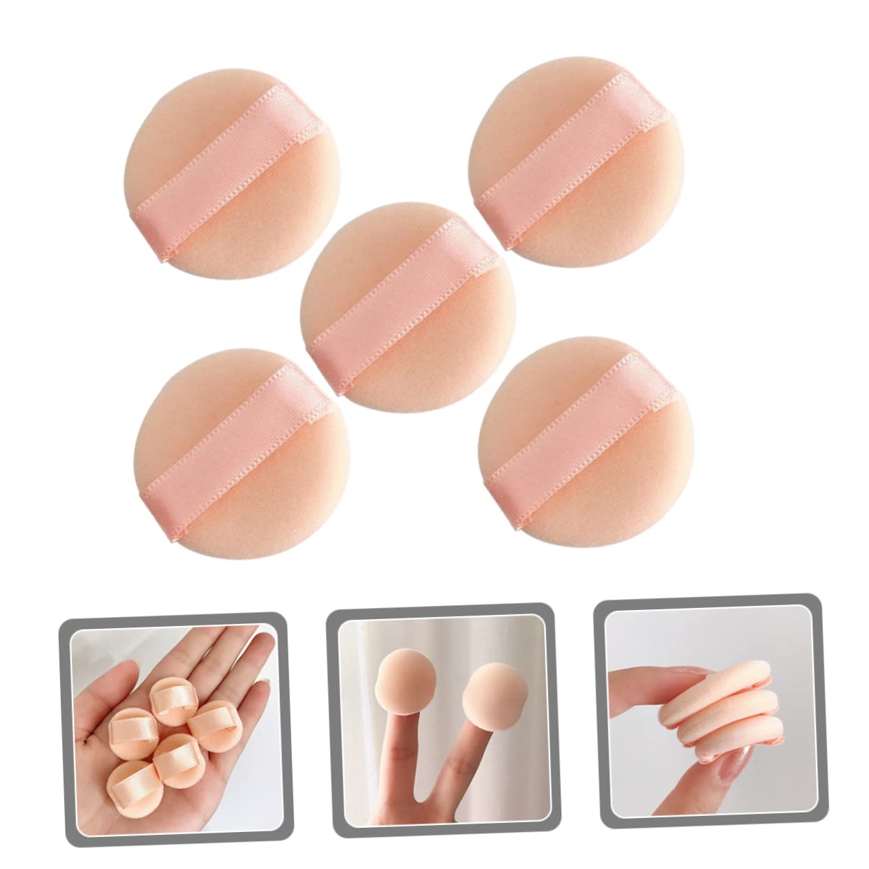 PACKOVE 5Pcs Mini Makeup Puff Under Eye Flocking Powder for Loose Powder Application Gentle Washable Finger Sponges for Foundation Blush Makeup Tools