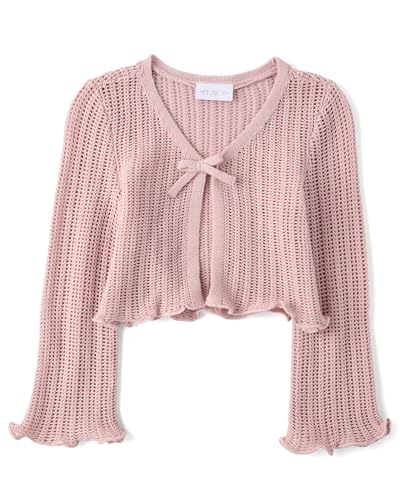 The Childrens Place Girls Long Bell Sleeve Tie Front Layering Cardigan Timid Pink Medium