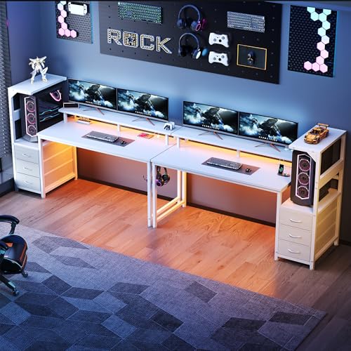 Image of DUMOS 59 inch Reversible Gaming Computer Desk with Drawers and Power Outlet