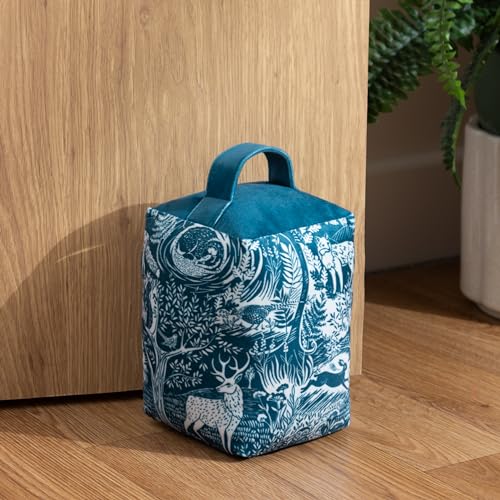 Furn Winter Woods Animal Doorstop - Winter Woodland Animal Design Fabric Weight for Doors (Winter Woods - Midnight Blue)