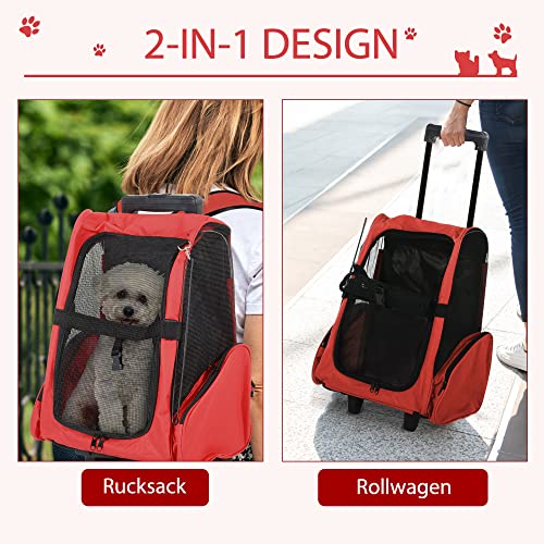 PawHut Hundetrolley Transporttasche Tragetasche für Tiere 2in1 Rucksack und Trolley 35x27x49 cm rot