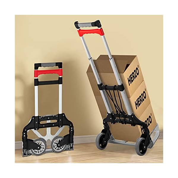 HERZO Aluminium Transportkarre klappbar,70 KG Faltbare Sackkarre mit Ausziehbarem Griff, Industrie und Hand Trolley,inkl. Expanderseilen – Bild 3