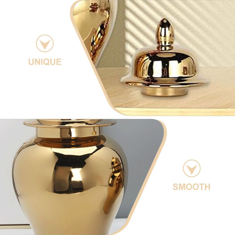IMIKEYA Ginger Jar, Golden Ginger Jar Handicraft Flower Vase Chinese Style Temple Jar Storage Jar Tea Canister with Lid for Home Office Wedding Decor, 19.50X11.50X11.50CM, C3D52259YO498J4QC6ZZKNPO5