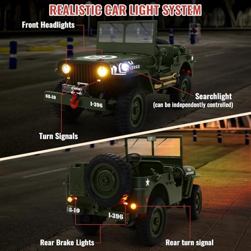 Image of BEAURE RC Jeep Car, 4WD 1 /10 Scale Remote Control Off-Road Crawler with Carport Cover, All Terrain 2.4Ghz RC Army Trucks, Military Vehicle Hobby RC Cars Toy for Kids