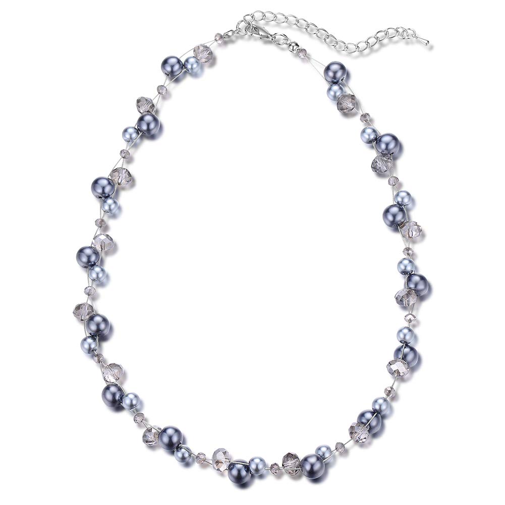 BULINLINShort Beaded Pearl Necklace for Women, Silver Handmade Statement Necklace with Crystal Beads Fashion Jewellery Birthday Gifts for Her