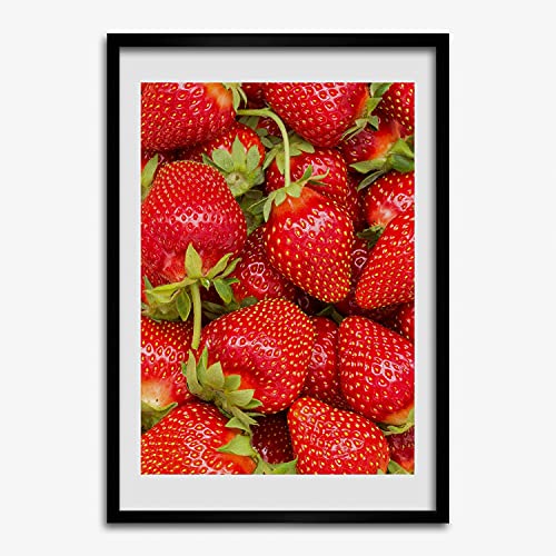 Cadre photo 50x70 cm Tulup peinture tableau moderne decoratif avec affiche fraises en bois