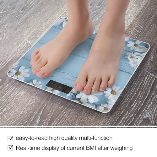 Báscula digital de baño con pantalla LED clara y plataforma azul miniatura 5
