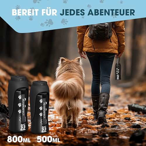 Pets Perfect Trinkflasche Hunde für unterwegs - Hundetrinkflasche für unterwegs aus robustem Edelstahl 800ml - Auslaufsichere Trinkflasche to go - Hund Wasserflasche in 2 Größen