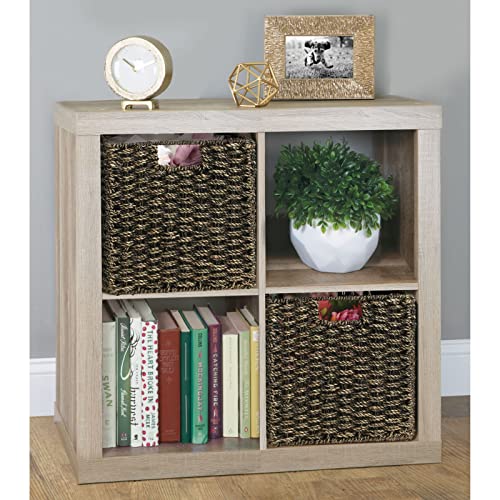 Mdesign Seagrass Woven Cube Basket Organizer With Handles - Storage For Bedroom, Office, Living Room, Bathroom, Perfect For Cubby Storage Units - Hold Blankets, Magazines, Books - 6 Pack - Black Wash #TOP2