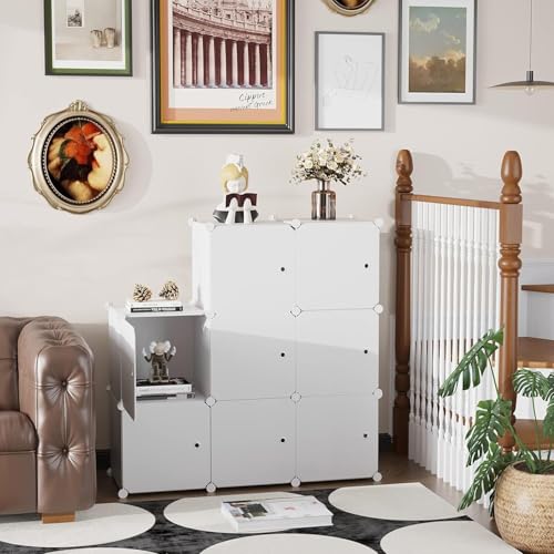 Image of Sunderlook Plastic Wardrobe for Kids Clothes - Professional Collapsible Wardrobe, Easy to Use Foldable Almirah, Plastic Cupboard for Kids for Home (White-J4, 8 Door)