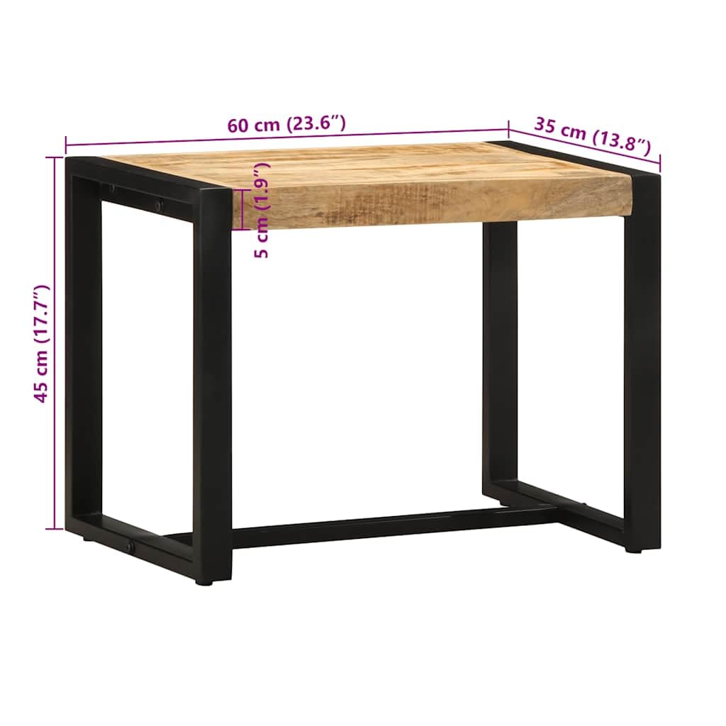 vidaXL Banco 60x35x45 cm Madera Maciza de Mango Rugoso, Banco de Pasillo, Banco de Pasillo, Banco de Zapatos, Asiento de Banco de Pasillo