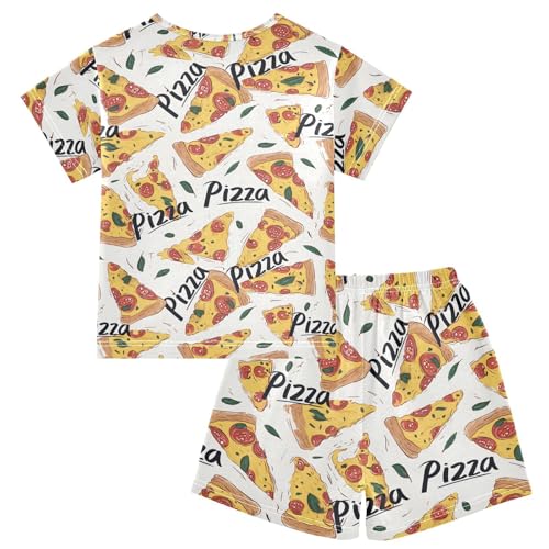 Pizza Word Pattern Pajama Set, Short Sleeve Cotton Sleepwear Nightwear2