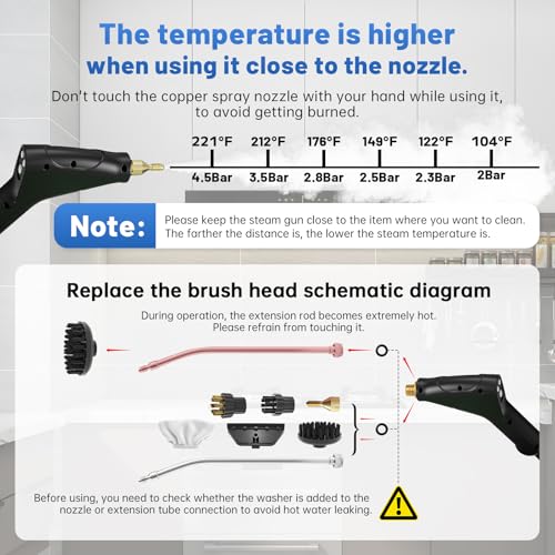 Image of High Pressure Steam Cleaner, 6-Level Adjustable, 15s Heat-Up, 1.2L Large Tank. Portable High Temp Bathroom Power Steamer Cleaning Machine Steam Cleaner For Home Use Kitchen Grease Car Cleaning