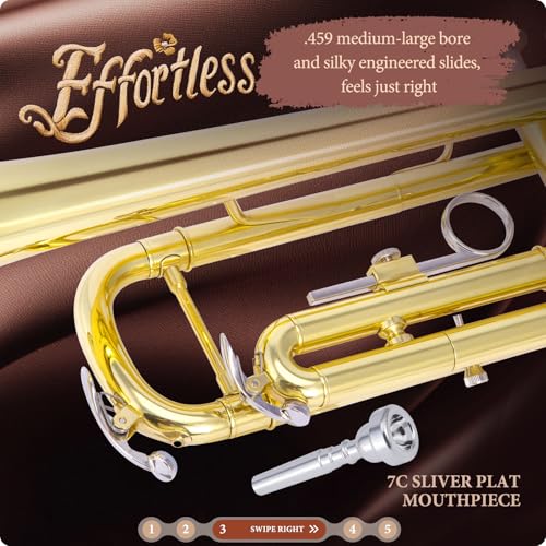 Image of ALLSET Bb Standard Trumpet for Beginners | Student Band, Orchestra, Pro Level Performance | Professional Brass Trumpet Kit with Hard Case, 7C Mouthpiece& Cleaning Kit | Gold