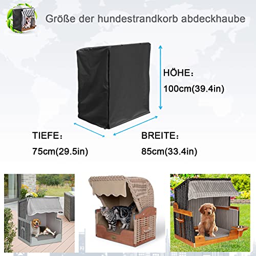 KEKAFU Hunde-Strandkorb-Schutzhülle, Hunde-Strandkorb-Abdeckung, Schutzhülle für Strandkorb, Hunde, Strandkorb, wasserdicht mit doppeltem Reißverschluss, 420D Oxford-Stoff, schwarz, 85 x 75 x 100 cm