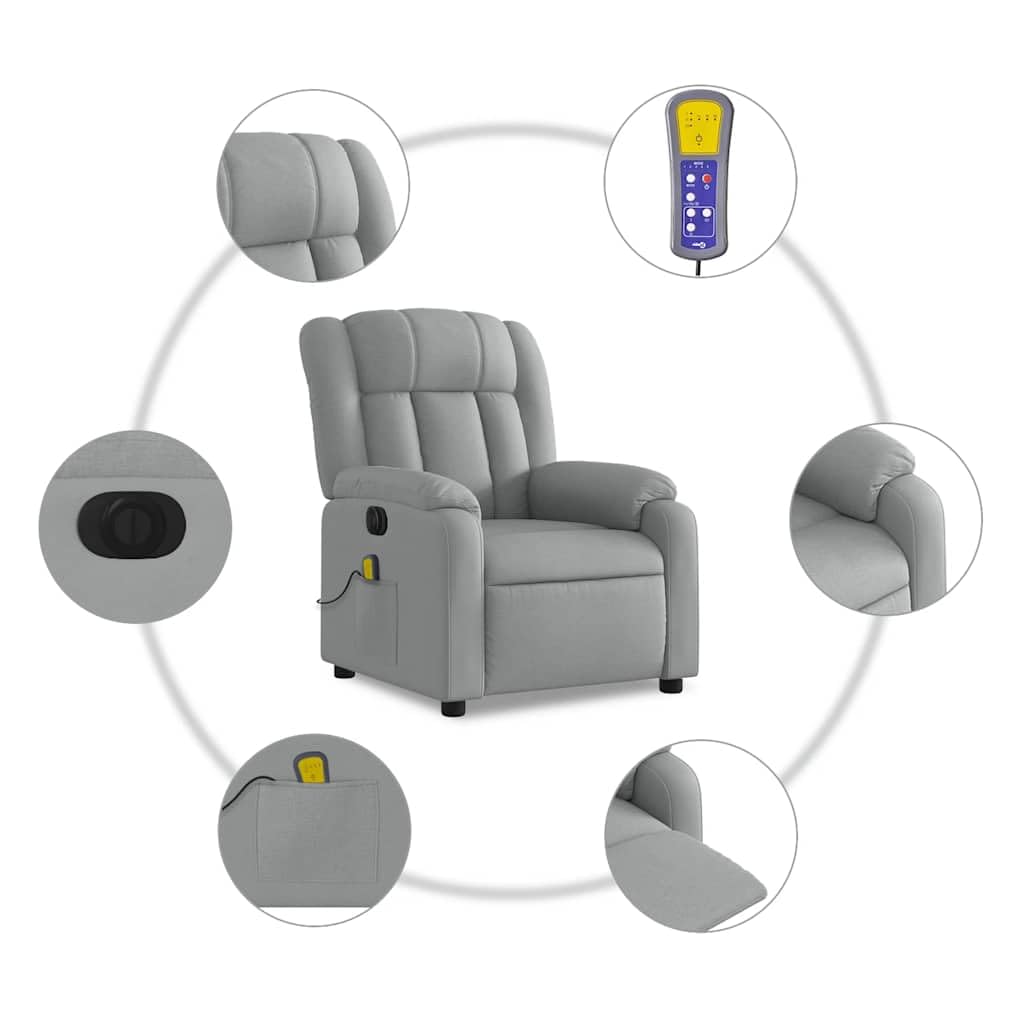 Sillón Reclinable de Masaje Eléctrico, Silla con Respaldo, Sillón Orejero Ajustable, Tela Gris Claro