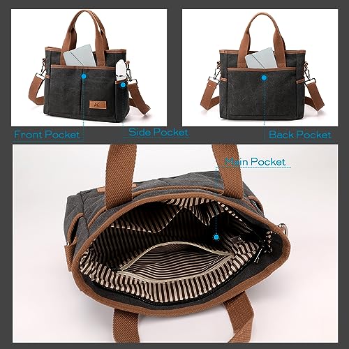Image of Crossbody Bags for Women Trendy Small Canvas Hobo Tote Top-handle Handbag Multi-pocket Casual Going Out Purse Satchel
