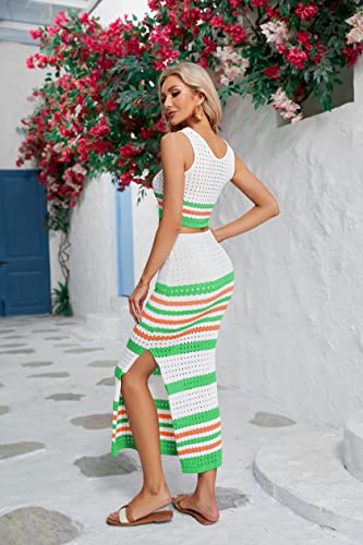 THLAI Women 2 Piece Outfits Skirt Sets Crop Tank Top and Side Split Midi Skirt Sets Summer Skirt Outfits4